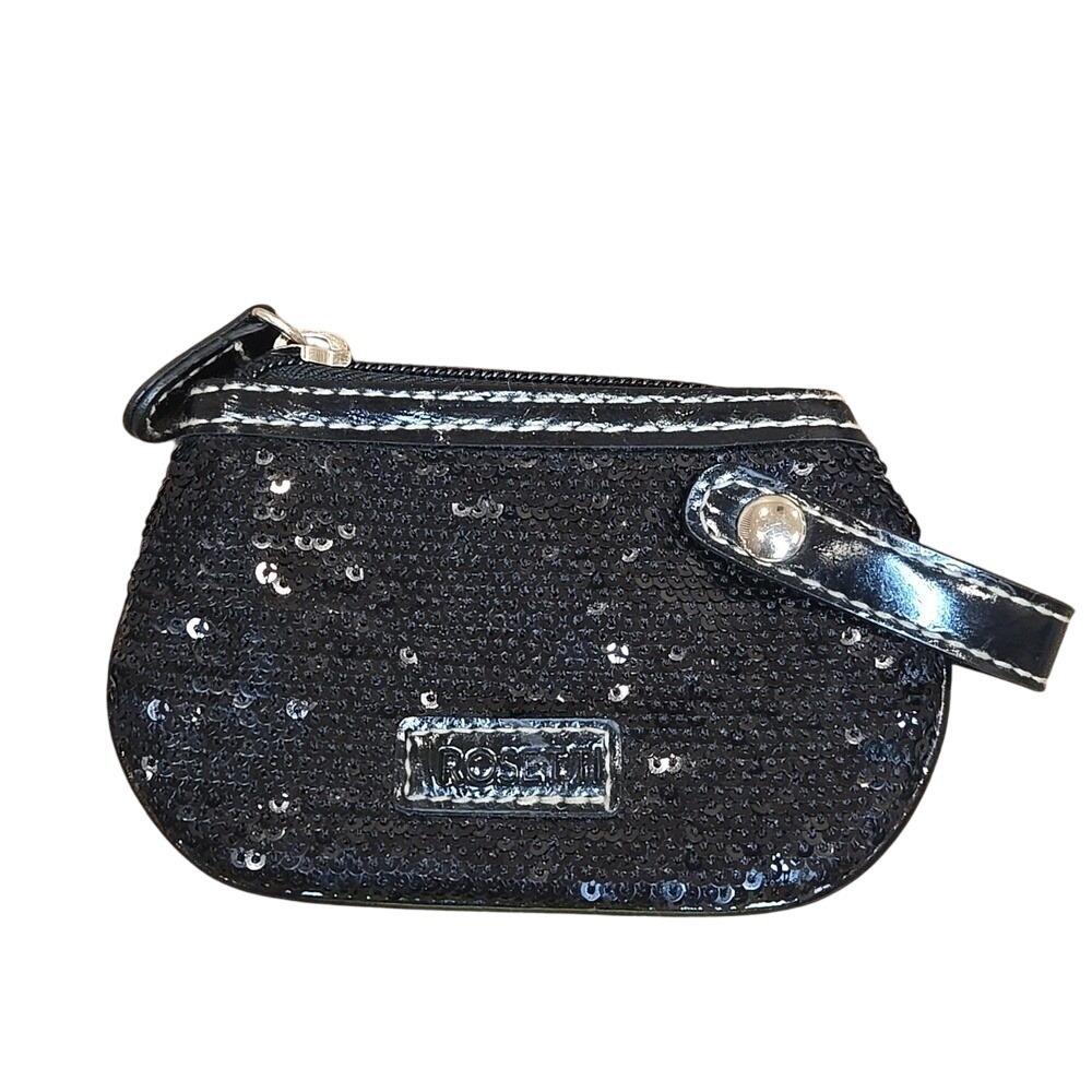 Rosetti Sequin Black Coin Purse Wallet Y2K Whimsigoth w Zipper and Handle